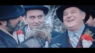 Groundhog Day scene with Groundhog Day festivities.