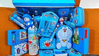 Unboxing doraemon toy stationery doraemon pencil case, multicolour ballpen, eraser, sharpener, pen 