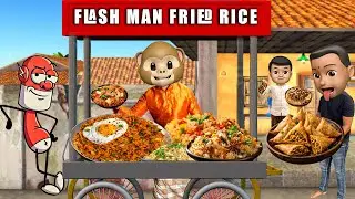 Flash Man Fried Rice🤤Maggi Samosa | Chicken Egg Fried Rice Famous Street Food | Telugu Moral Kahani