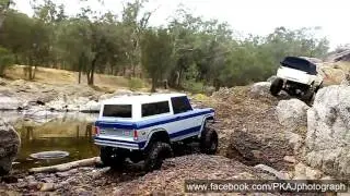 Best RC rock crawler car slow motion shot Bells rapid with ford Bronco Jeep Hilux