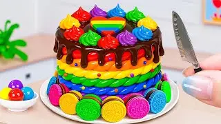 Satisfying Mini Rainbow Cake Repice with Oreo 🌈 Miniature Cake Decorating Ideas 💗 Petite Bakery