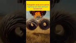 Pangolin and porcupine fighting on the African savannah#Pangolin#porcupine#African#팡골린#고슴도치#아프리카 사바나