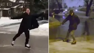 Canadians Skate Across Frozen Streets After Storm Leaves Areas Covered In Ice