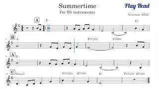 Summertime for Bb / B flat instruments play along backing track