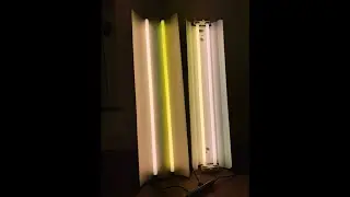 1940s WW2 2 lamp F40T12 preheat fluorescent tube shoplights running F36T8 fluorescent tubes