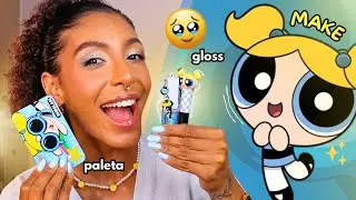 MAQUIAGEM DAS MENINAS SUPER PODEROSAS - Lindinha 🩵 (gloss, paleta de sombras, blush e iluminador)