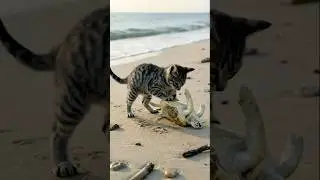 Kitten Saves Flipped Sea Turtle on the Beach | Heartwarming Animal Rescue   #kitten #rescue