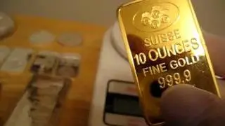 Weighing my 10 troy ounce gold Suisse Pamp