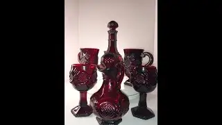 AVON 1970's Cape Cod Ruby Red 7pc Decanter Set w Cruet