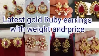 Gold Ruby earrings designs with weight and price/partyware Gold Ruby earrings