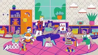 Teacher showing card with letter a to preschoolers cartoon animation