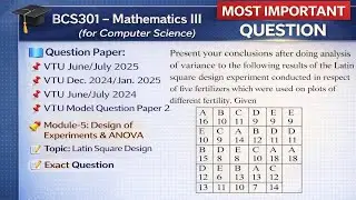 Latin Square Design – MOST IMPORTANT VTU Question | BCS301 Mathematics III | Module 5