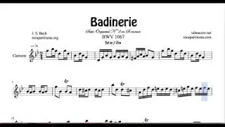 Badinerie J. S. Bach Sheet Music for Clarinet G minor