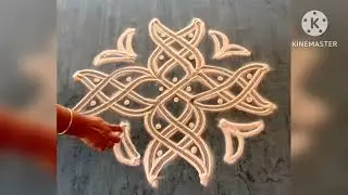 Quick | Simple | Easy Rangoli for Shravan maas: Beautiful 6*5 Dots small double/two line rangoli 💥