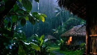 Heavy rain and thunder sounds - fall a sleep in 5 minutes - rainy in the village 