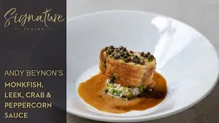 Andy Beynon's Monkfish, leek, crab and peppercorn sauce