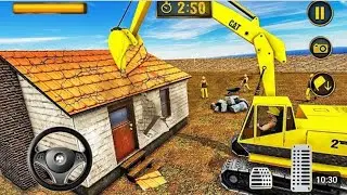 Wrecking Crane Demolishing Old House - Crawler Excavator Driving - Android Gameplay