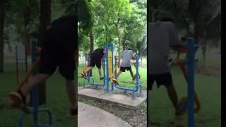 Adrian working up a sweat at the outdoor gym in Lumpini Park