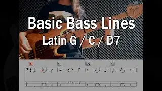 Basic Bass Lines - Latin bass in G/C/D7 - 90bpm - Sheet Music