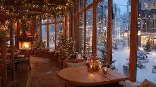 Cozy Winter Caf&eacute; Ambience ☕🔥 Fireplace, Snowfall & Candlelight | Relax, Sleep, Study