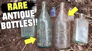 STUNNING & RARE EMBOSSED ANTIQUE SODA BOTTLES, 2 OF THEM!! Canadian Antique Bottle Dump Digging!!
