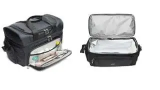 Lunch box cooler bag with padded shoulder strap,double zipper and many storage compartments