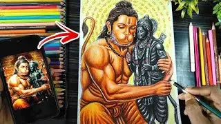 Lord Ram and Hanuman Drawing with Watercolor, Hanuman ji Drawing, Shree Ram ji Drawing, 
