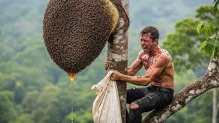 A DRAMATIC WILD HONEY HUNT | BEES SWARMING WITH NO WAY BACK & ATTACKS THE WHOLE BODY