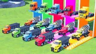Garage with Colors - ALL MIXER TRUCK WITH FLATBED TRAILER TRUCK, MACK, ANTHEM, DAF - FS22