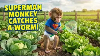 Superman the Monkey Catches Worms to Protect the Green Vegetable Garden