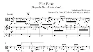 F&uuml;r Elise ⇁ Piano and Viola Arrangement (Sheet Music Video) ↼ Ludwig van Beethoven