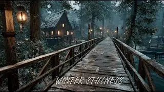 Silent Winter Bridge at Dusk | Snowfall & Lantern Light for Deep Calm