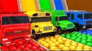 Learn Colors with Street Vehicle and PACMAN Magic Water Slide Color Shape Farm Pretend Play for Kids