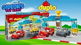 Cars 3 LEGO DUPLO Piston Cup Race 10857 Unboxing with Gideon and Logan