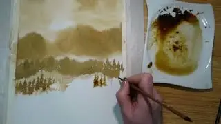 урок 2. Рисуем кофе!  landschaft malen mit kaffee