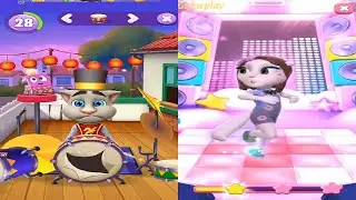 My Talking Tom 2 LEVEL 28 VS  My Talking Angela LEVEL 4 Gameplay HD
