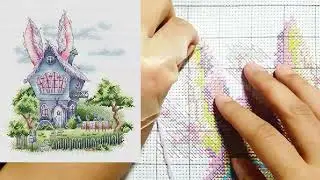 FLOSSTUBE #71 Stitch With Me / Cute Rabbit House / cross stitch / 십자수 / 11ct / ASMR / 수틀 뒤집지않고 수놓기
