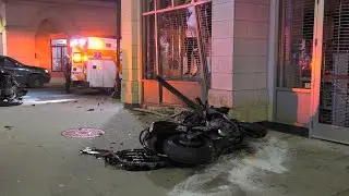 Motorcycle hits car and storefront in downtown Allentown, Pennsylvania