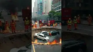Massive Sinkhole Devastates City Center: Cars Swallowed, Fires Rage