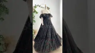 Corset off the shoulder rose print black tulle dress #dress #corset #fashion #promdress