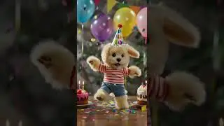 Birthday Party Puppy Dance! 🐶🎉 Plush Dog Spins with Balloons #Shorts