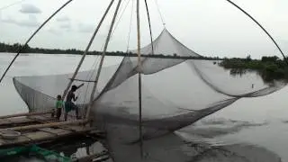 Cool Traditional Ingenious Net Fishing in Cambodia