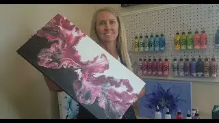 Black and White Split Dutch Pour with Red ~ Acrylic Painting ~ Fluid Art