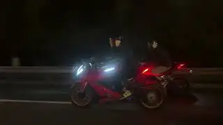 fly up into the sky.The  Race by k750 motorcycle between brothers in the dark  Night