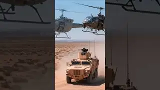 Military Convoy in Action |🚁Helicopters Escort Armored Vehicle Through Desert #shorts #military #ai