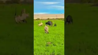 A mother buffalo vs four lions