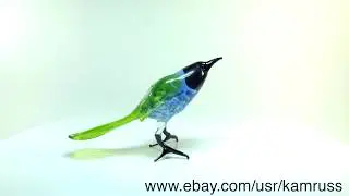 Glass Figurine Magpie.  Murano Art. Handmade Miniature Dollhouse ornament. OOAK