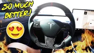 INSTALLING MY CUSTOM CARBON STEERING WHEEL ON MY TESLA MODEL 3! (TAWCUSTOMS)