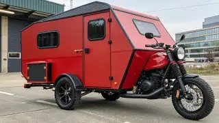 The Future of Camping Is Here: 3-Wheeled Red Motorcycle Camper!
