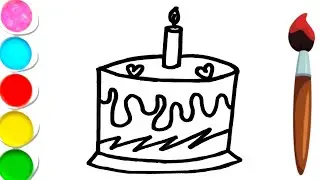 Cute Birthday Cake Drawing for Kids 🎂 | Easy Coloring for Toddlers